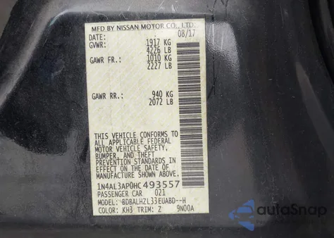 2017 Nissan Altima 2.5 Sr from USA, damaged, VIN 1N4AL3AP0HC493557